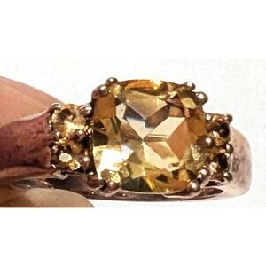 Vintage 925 Sterling Silver Square Cut Honey Color Yellow Stone Ring Size 6.5